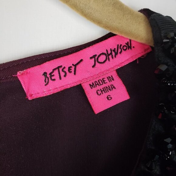 Betsey Johnson Peter Pan Collar Dress Burgundy Velvet Jeweled Goth Womens Size 6 - Picture 5 of 9